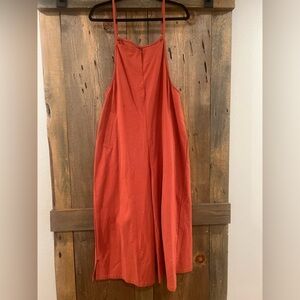 Wide Leg Ankle Length Cropped Brown Cotton Jumpsuit Small